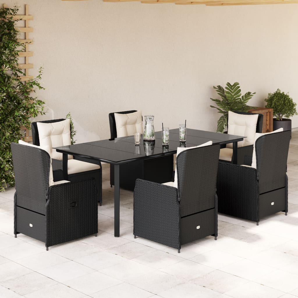 vidaXL Set mobilier de grădină cu perne, 7 piese, negru, poliratan vidaXL Set mobilier de grădină cu perne, 7 piese, negru, poliratan