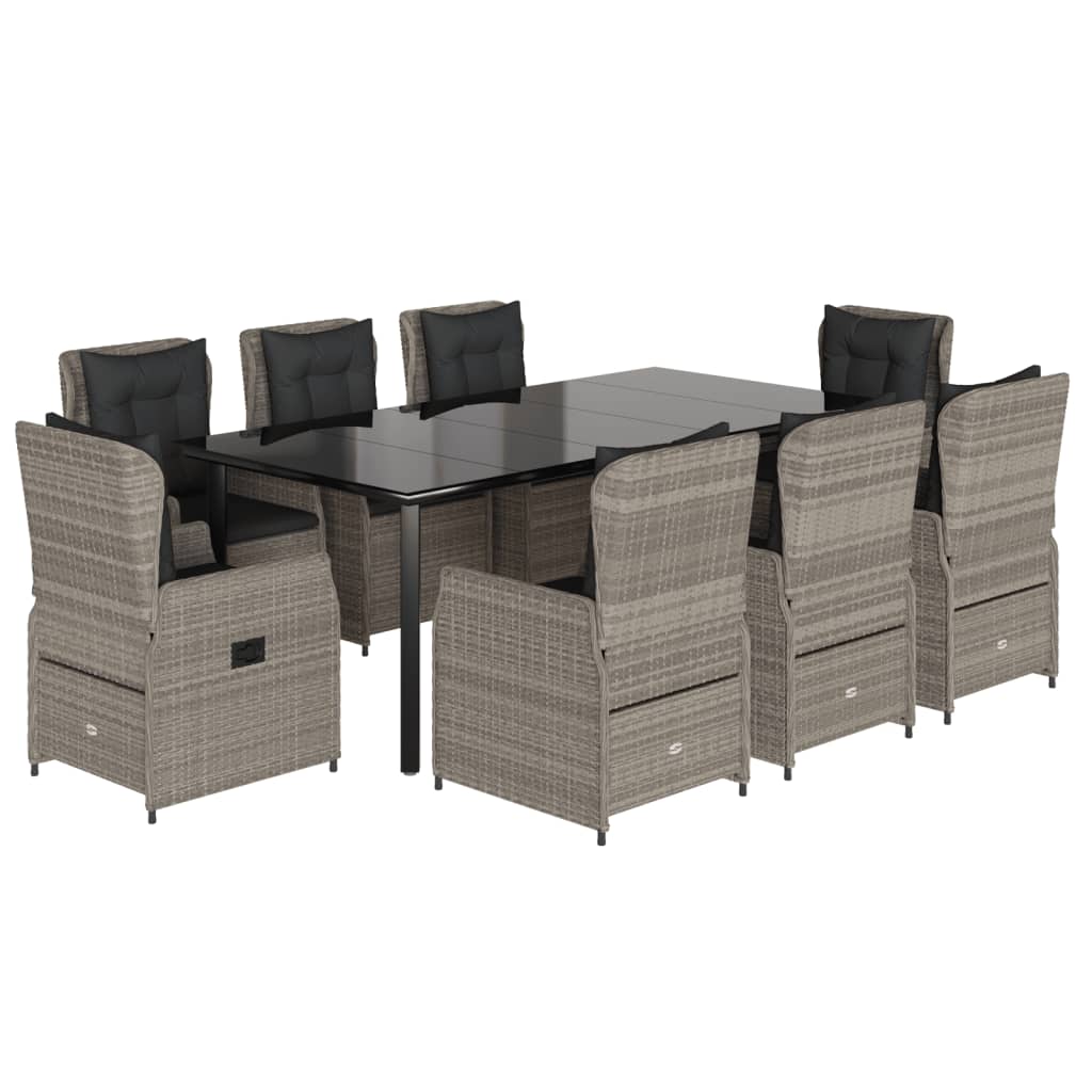 vidaXL Set mobilier grădină cu perne, 9 piese, gri deschis, poliratan