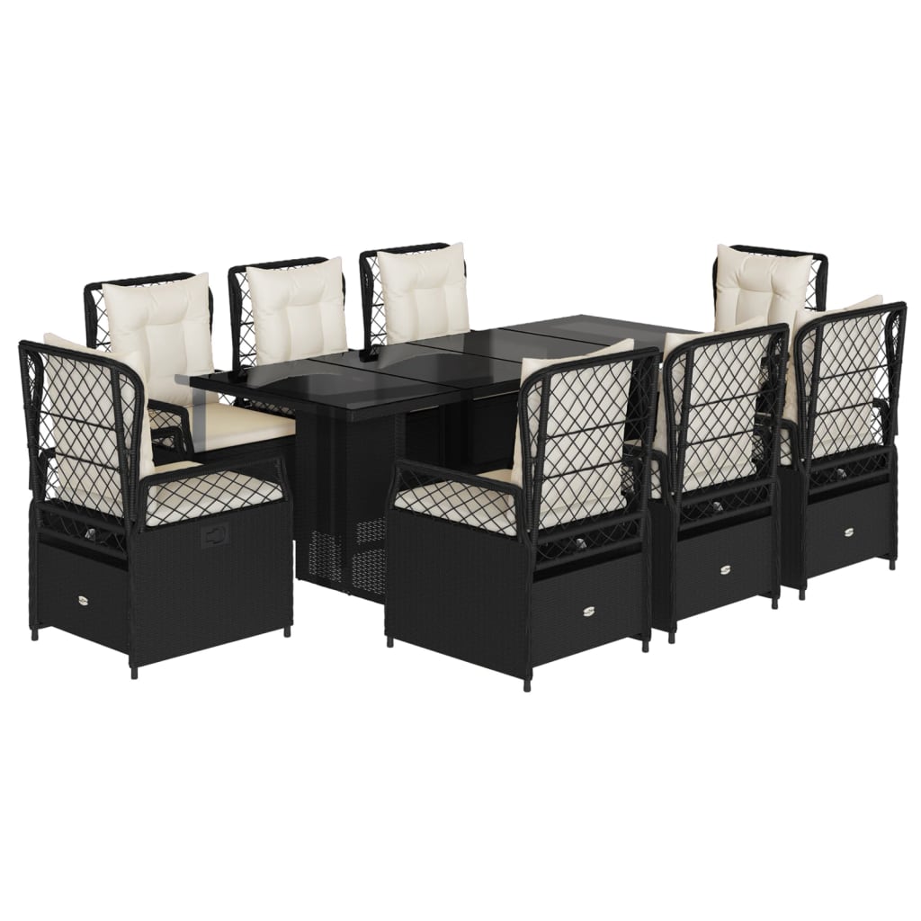 vidaXL Set mobilier de grădină cu perne, 9 piese, negru, poliratan vidaXL Set mobilier de grădină cu perne, 9 piese, negru, poliratan