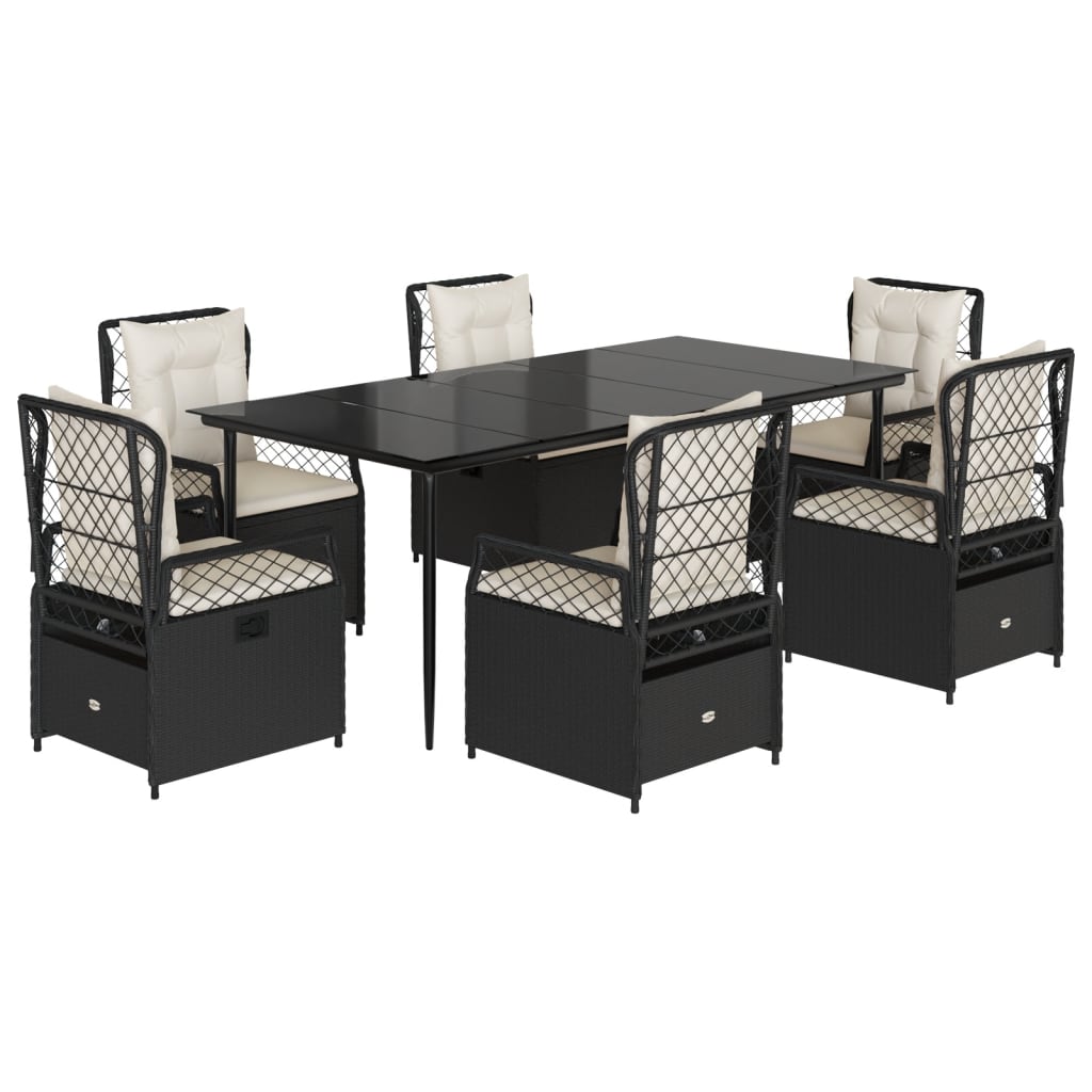 vidaXL Set mobilier de grădină cu perne, 7 piese, negru, poliratan vidaXL Set mobilier de grădină cu perne, 7 piese, negru, poliratan