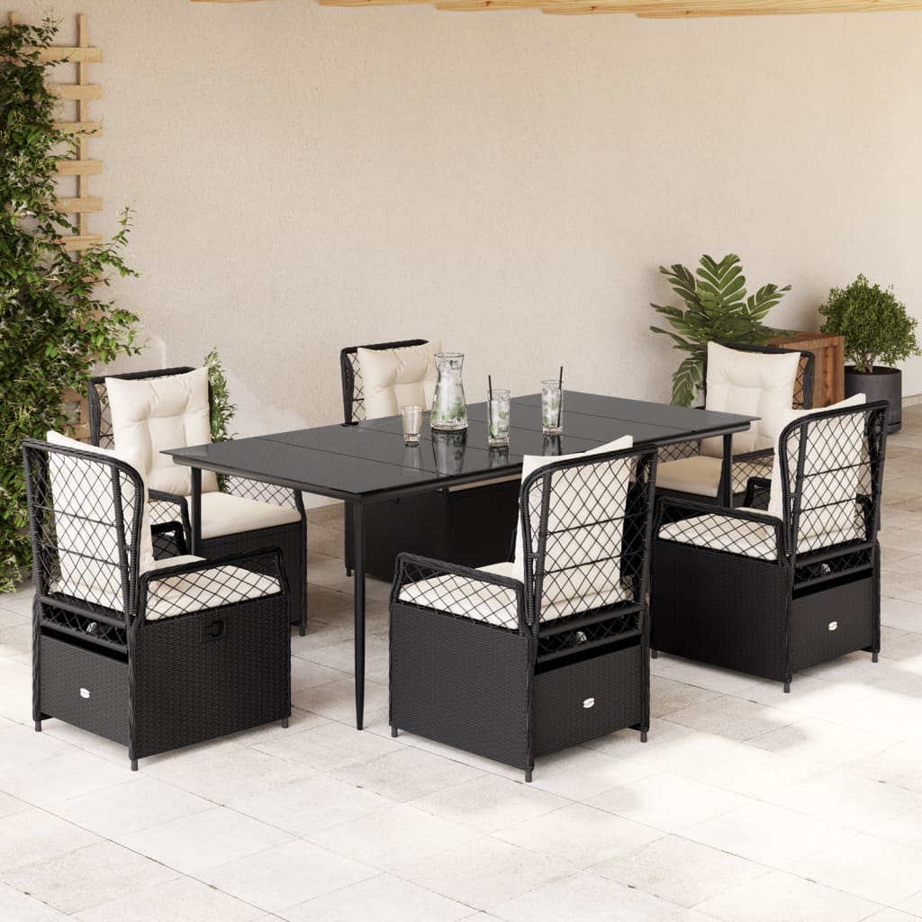 vidaXL Set mobilier de grădină cu perne, 7 piese, negru, poliratan vidaXL Set mobilier de grădină cu perne, 7 piese, negru, poliratan