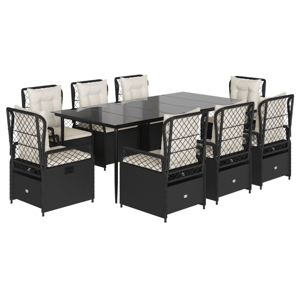 vidaXL Set mobilier de grădină cu perne, 9 piese, negru, poliratan vidaXL Set mobilier de grădină cu perne, 9 piese, negru, poliratan