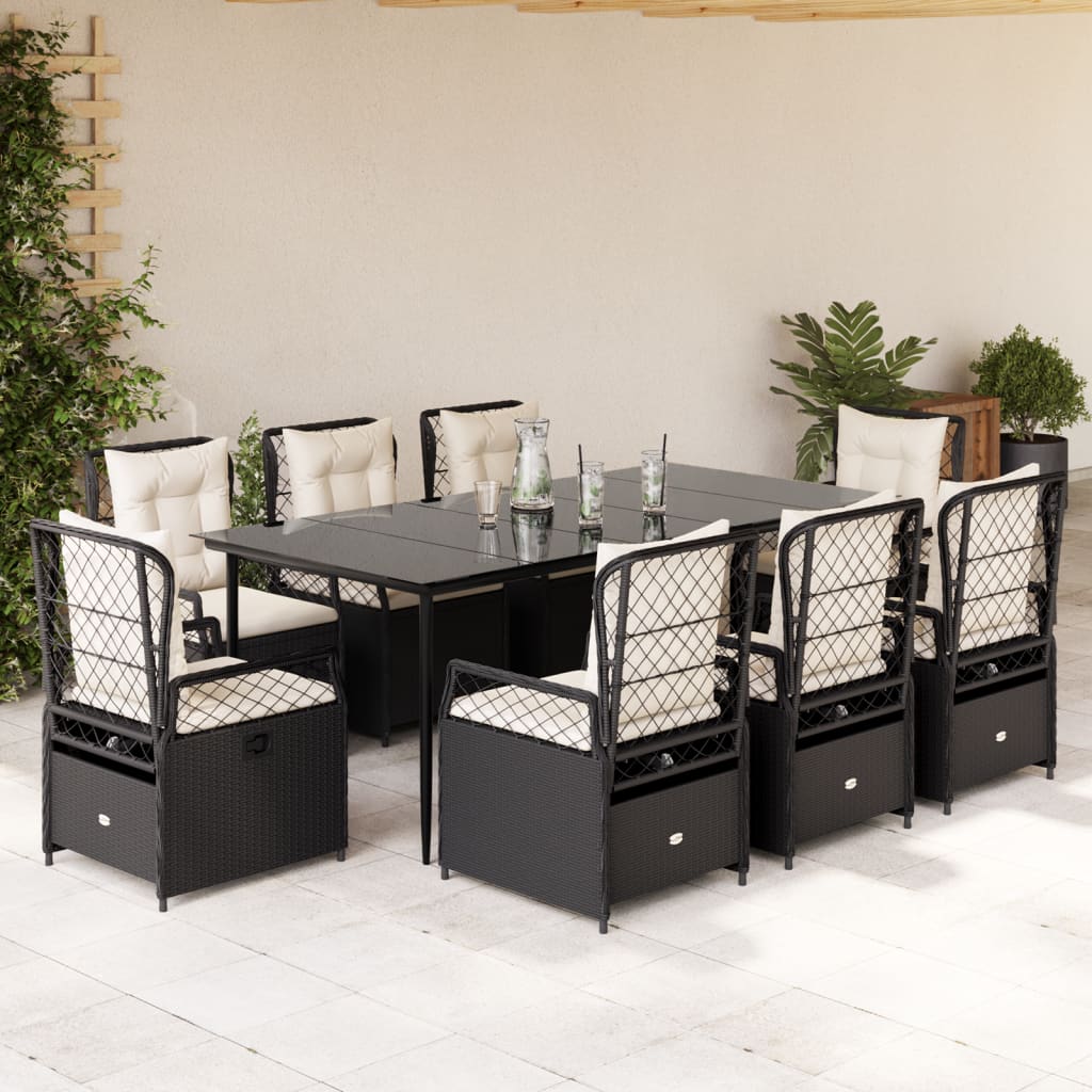 vidaXL Set mobilier de grădină cu perne, 9 piese, negru, poliratan vidaXL Set mobilier de grădină cu perne, 9 piese, negru, poliratan