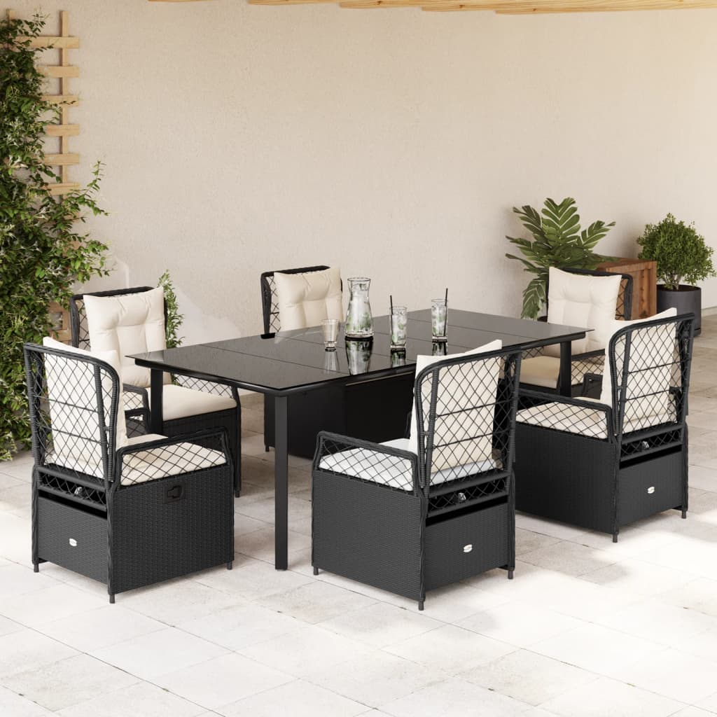 vidaXL Set mobilier de grădină cu perne, 7 piese, negru, poliratan vidaXL Set mobilier de grădină cu perne, 7 piese, negru, poliratan