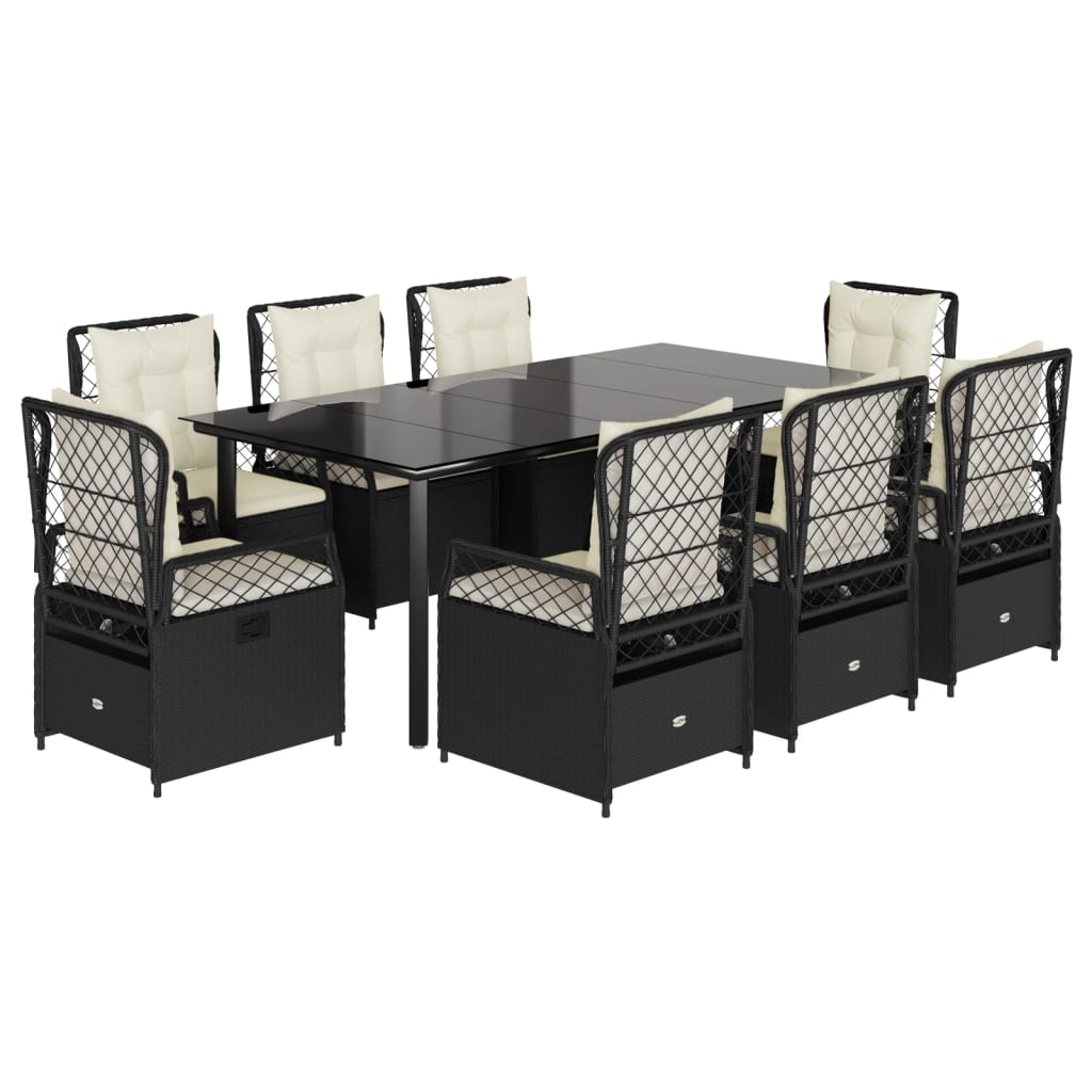 vidaXL Set mobilier de grădină cu perne, 9 piese, negru, poliratan