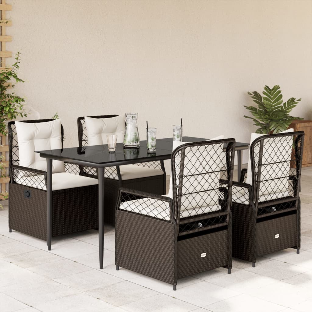 vidaXL Set mobilier de grădină, 5 piese, cu perne, maro, poliratan vidaXL Set mobilier de grădină, 5 piese, cu perne, maro, poliratan