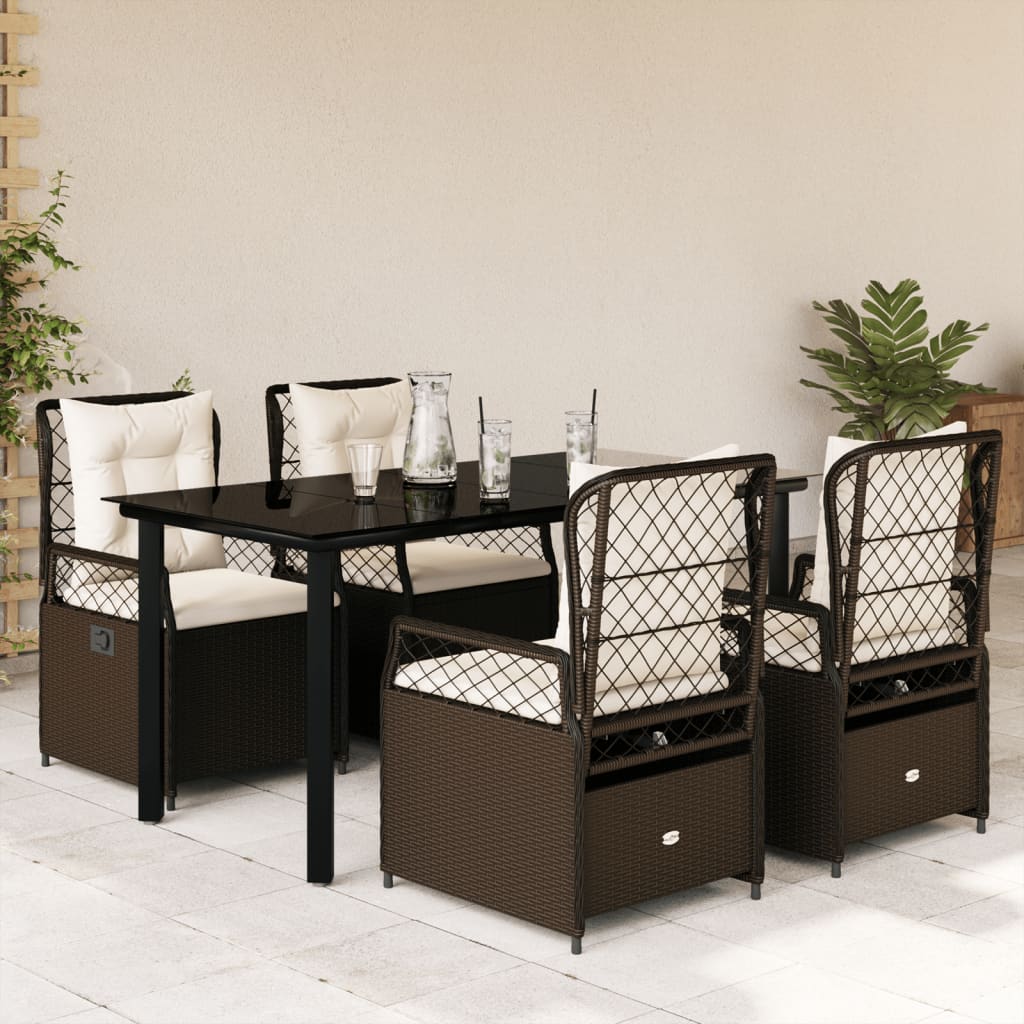 vidaXL Set mobilier de grădină, 5 piese, cu perne, maro, poliratan vidaXL Set mobilier de grădină, 5 piese, cu perne, maro, poliratan