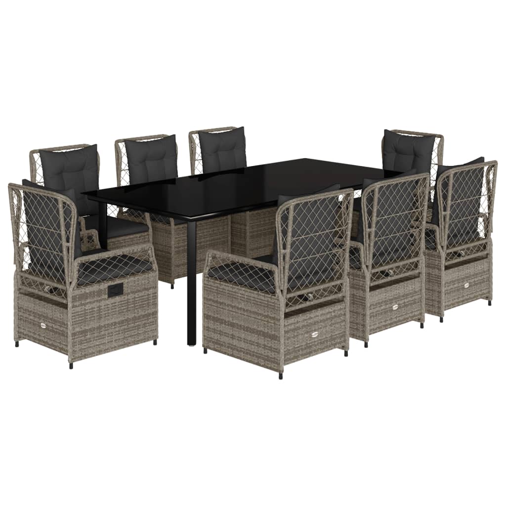 vidaXL Set mobilier grădină cu perne, 9 piese, gri, poliratan vidaXL Set mobilier grădină cu perne, 9 piese, gri, poliratan
