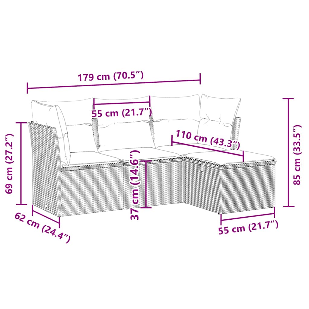 vidaXL Set canapea de grădină cu perne, 4 piese, gri deschis poliratan vidaXL Set canapea de grădină cu perne, 4 piese, gri deschis poliratan
