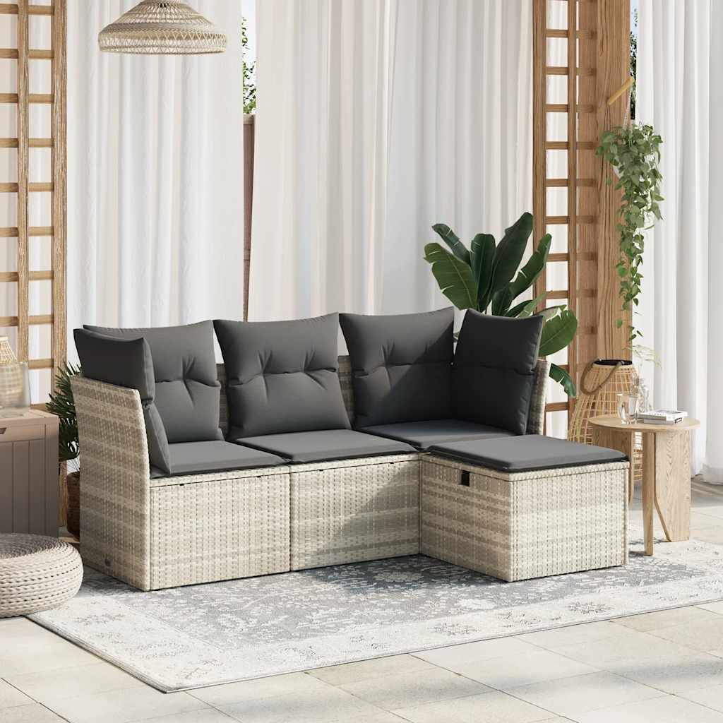 vidaXL Set canapea de grădină cu perne, 4 piese, gri deschis poliratan vidaXL Set canapea de grădină cu perne, 4 piese, gri deschis poliratan