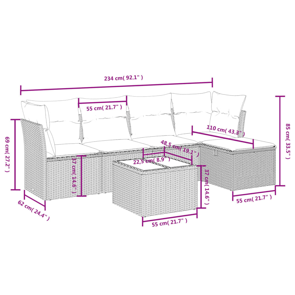 vidaXL Set mobilier grădină cu perne, 6 piese, gri, poliratan vidaXL Set mobilier grădină cu perne, 6 piese, gri, poliratan