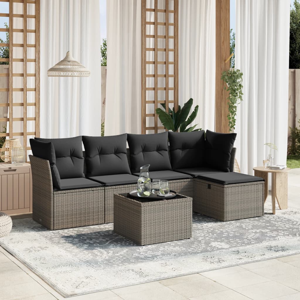 vidaXL Set mobilier grădină cu perne, 6 piese, gri, poliratan vidaXL Set mobilier grădină cu perne, 6 piese, gri, poliratan
