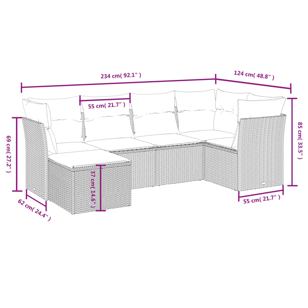 vidaXL Set mobilier grădină cu perne, 6 piese, gri, poliratan