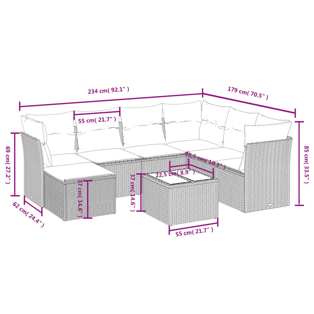 vidaXL Set mobilier de grădină cu perne, 8 piese, negru, poliratan