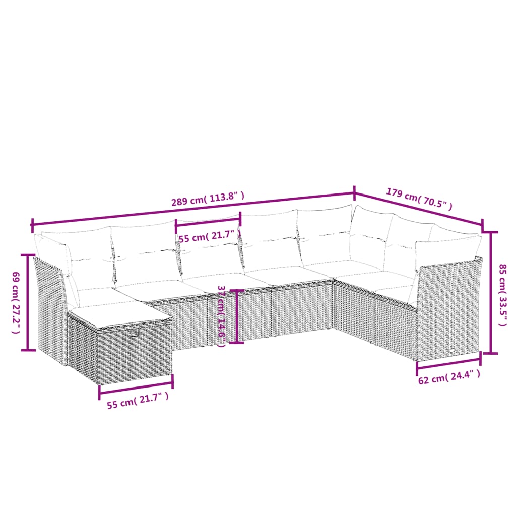vidaXL Set mobilier de grădină cu perne, 8 piese, negru, poliratan vidaXL Set mobilier de grădină cu perne, 8 piese, negru, poliratan