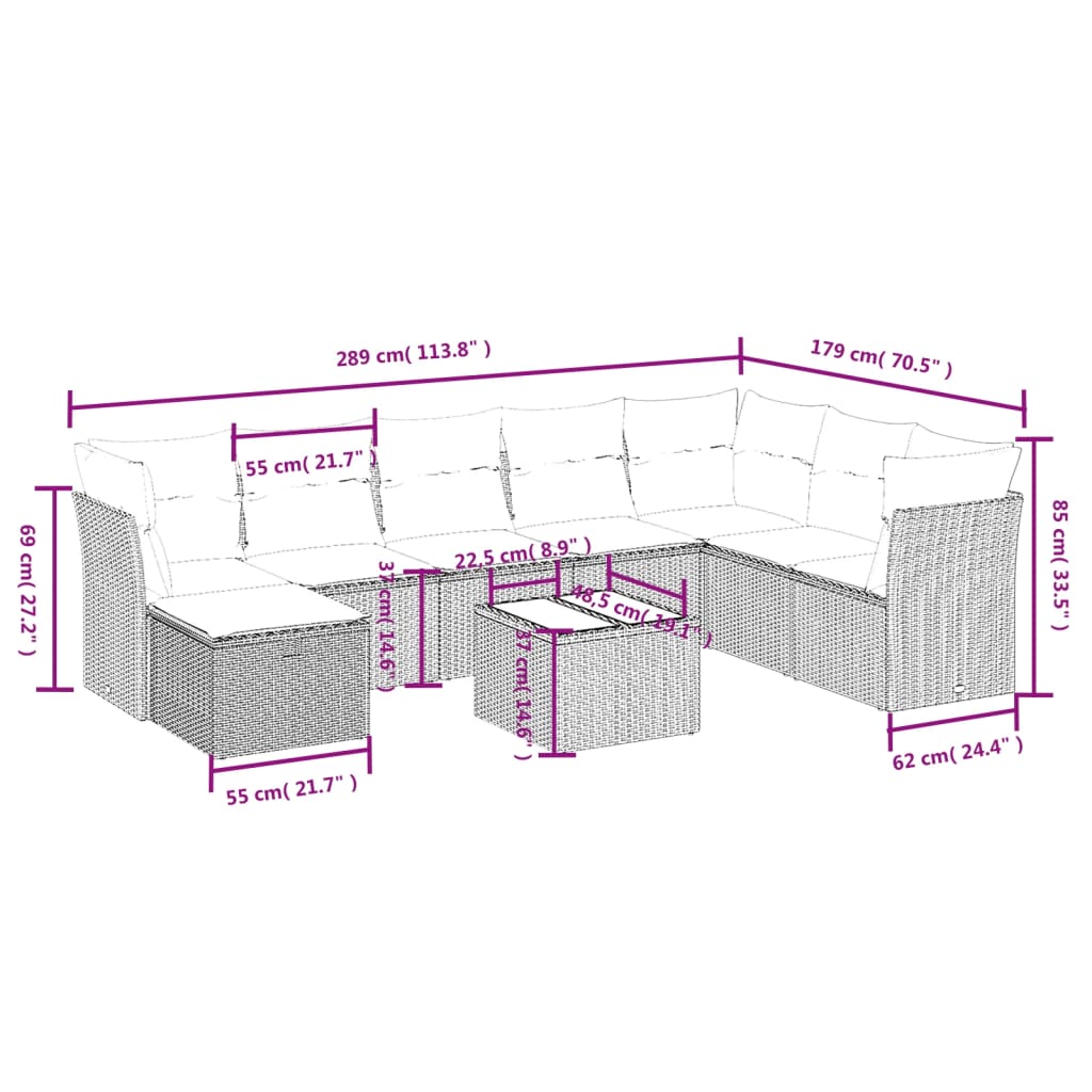 vidaXL Set mobilier de grădină cu perne, 9 piese, negru, poliratan vidaXL Set mobilier de grădină cu perne, 9 piese, negru, poliratan