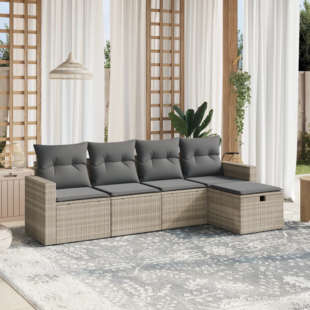 vidaXL Set canapele de grădină cu perne, 5 piese gri deschis poliratan vidaXL Set canapele de grădină cu perne, 5 piese gri deschis poliratan