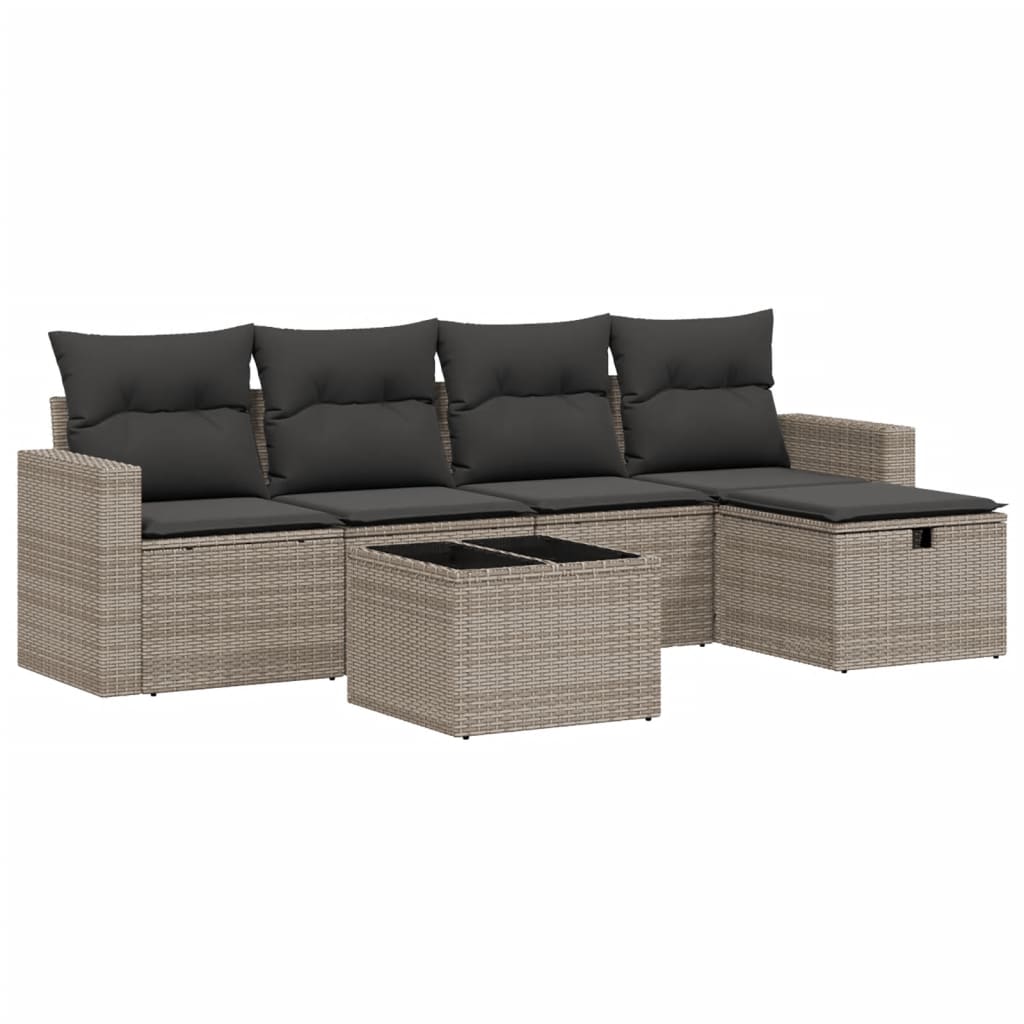 vidaXL Set mobilier grădină cu perne, 6 piese, gri, poliratan