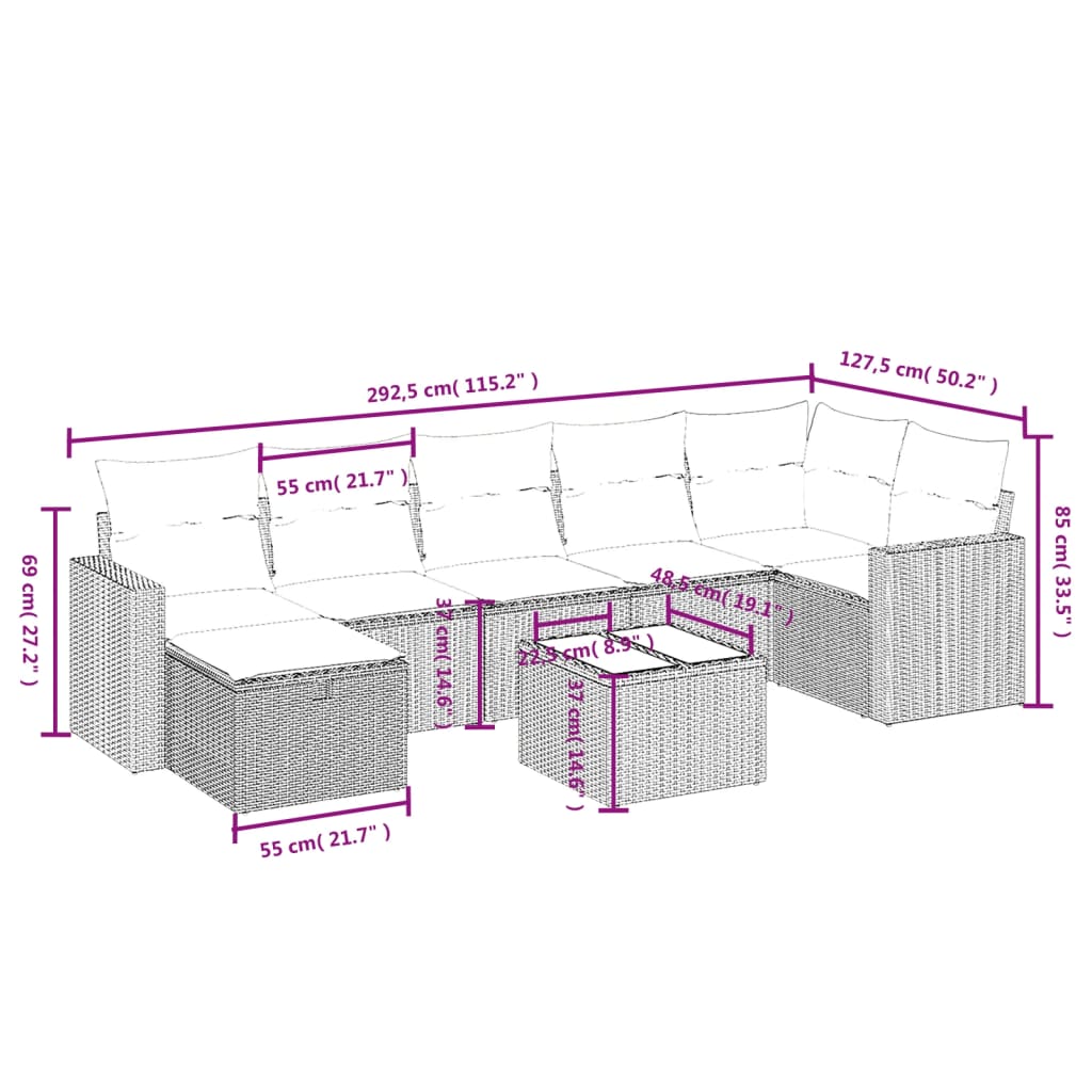 vidaXL Set mobilier de grădină cu perne, 8 piese, negru, poliratan