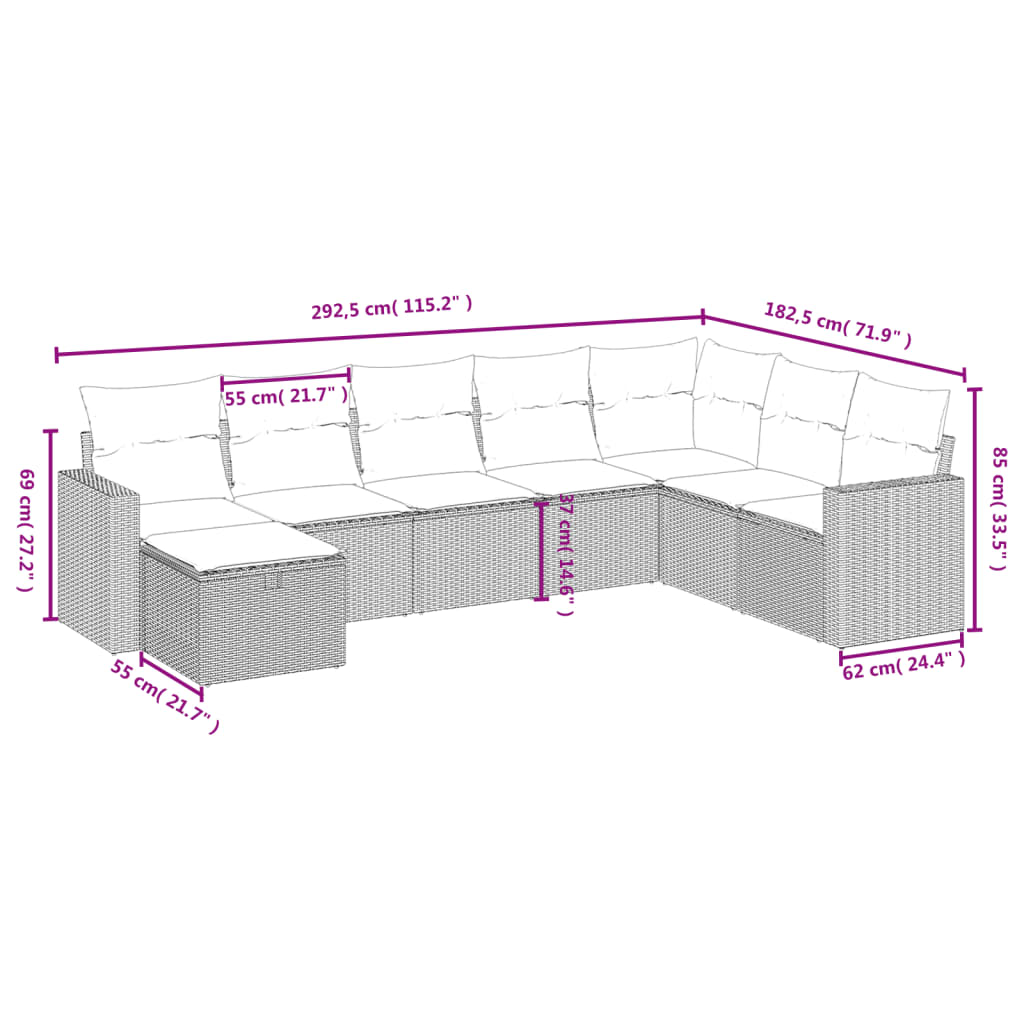 vidaXL Set mobilier de grădină cu perne, 8 piese, negru, poliratan vidaXL Set mobilier de grădină cu perne, 8 piese, negru, poliratan