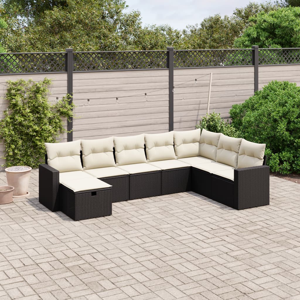 vidaXL Set mobilier de grădină cu perne, 8 piese, negru, poliratan vidaXL Set mobilier de grădină cu perne, 8 piese, negru, poliratan