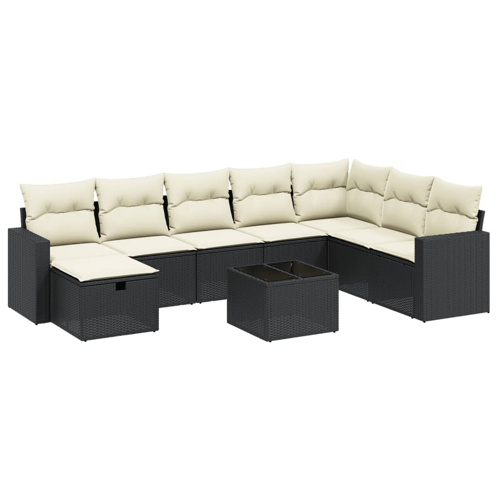vidaXL Set mobilier de grădină cu perne, 9 piese, negru, poliratan vidaXL Set mobilier de grădină cu perne, 9 piese, negru, poliratan