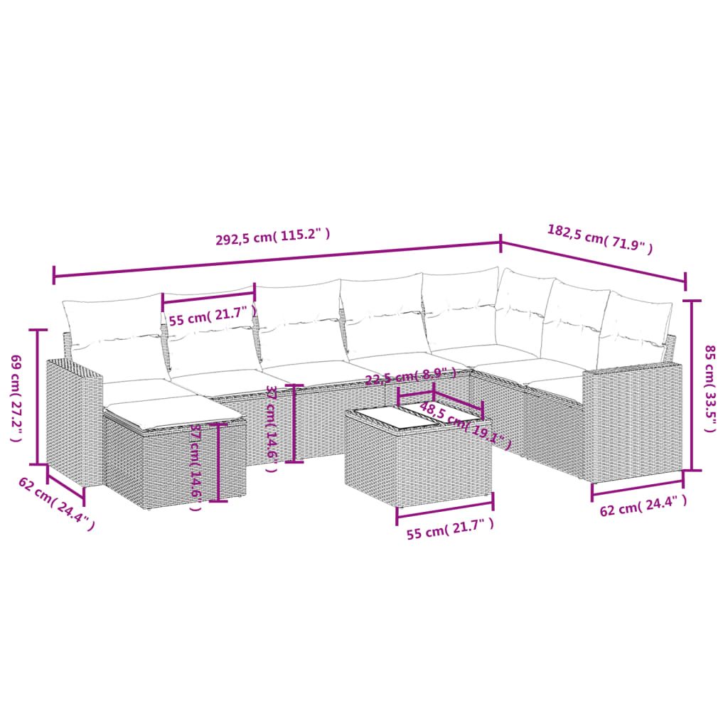 vidaXL Set mobilier de grădină cu perne, 9 piese, negru, poliratan vidaXL Set mobilier de grădină cu perne, 9 piese, negru, poliratan