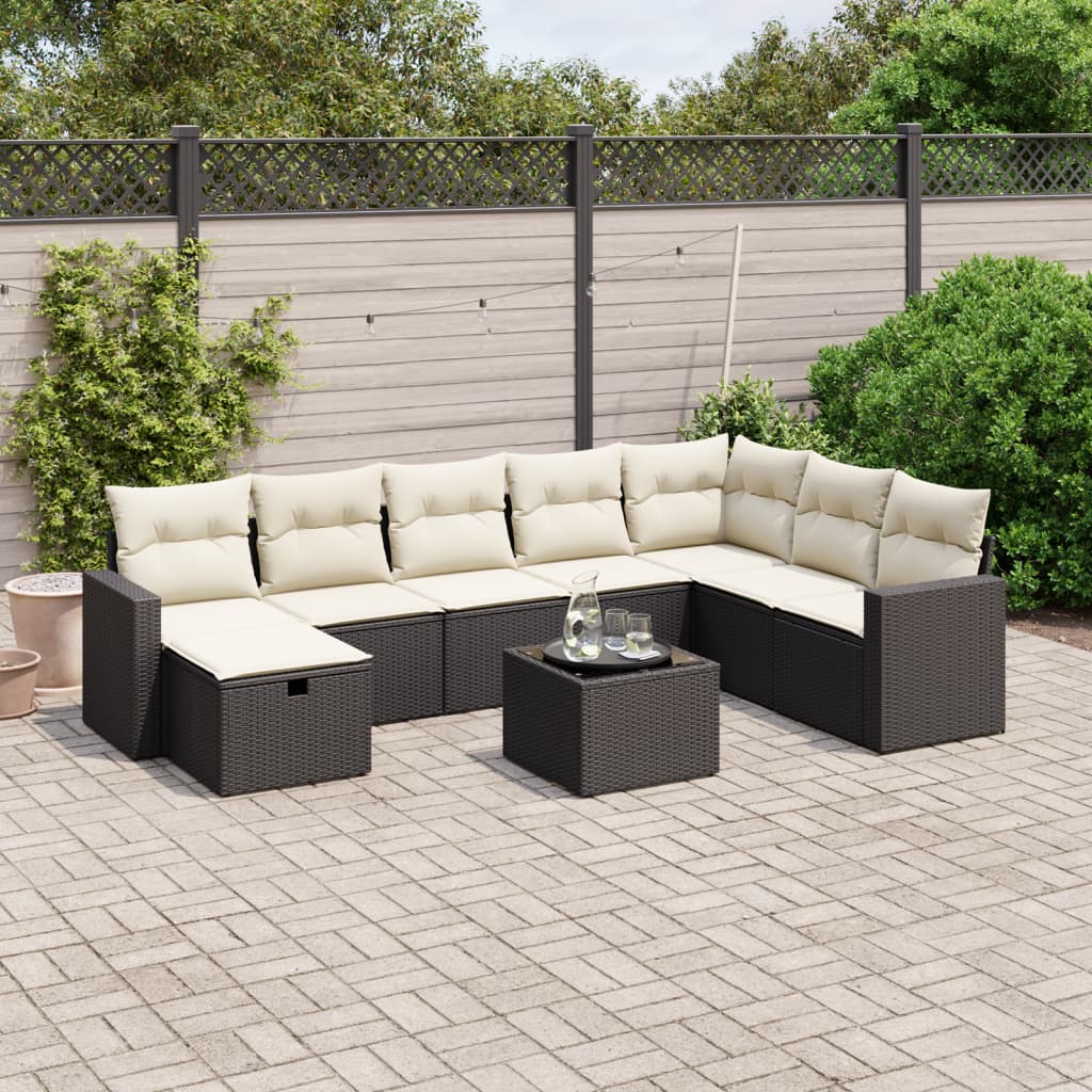 vidaXL Set mobilier de grădină cu perne, 9 piese, negru, poliratan vidaXL Set mobilier de grădină cu perne, 9 piese, negru, poliratan