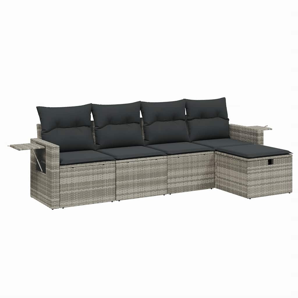 vidaXL Set canapele de grădină cu perne, 5 piese gri deschis poliratan vidaXL Set canapele de grădină cu perne, 5 piese gri deschis poliratan