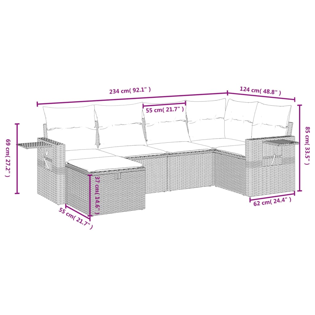 vidaXL Set mobilier grădină cu perne, 6 piese, gri, poliratan vidaXL Set mobilier grădină cu perne, 6 piese, gri, poliratan