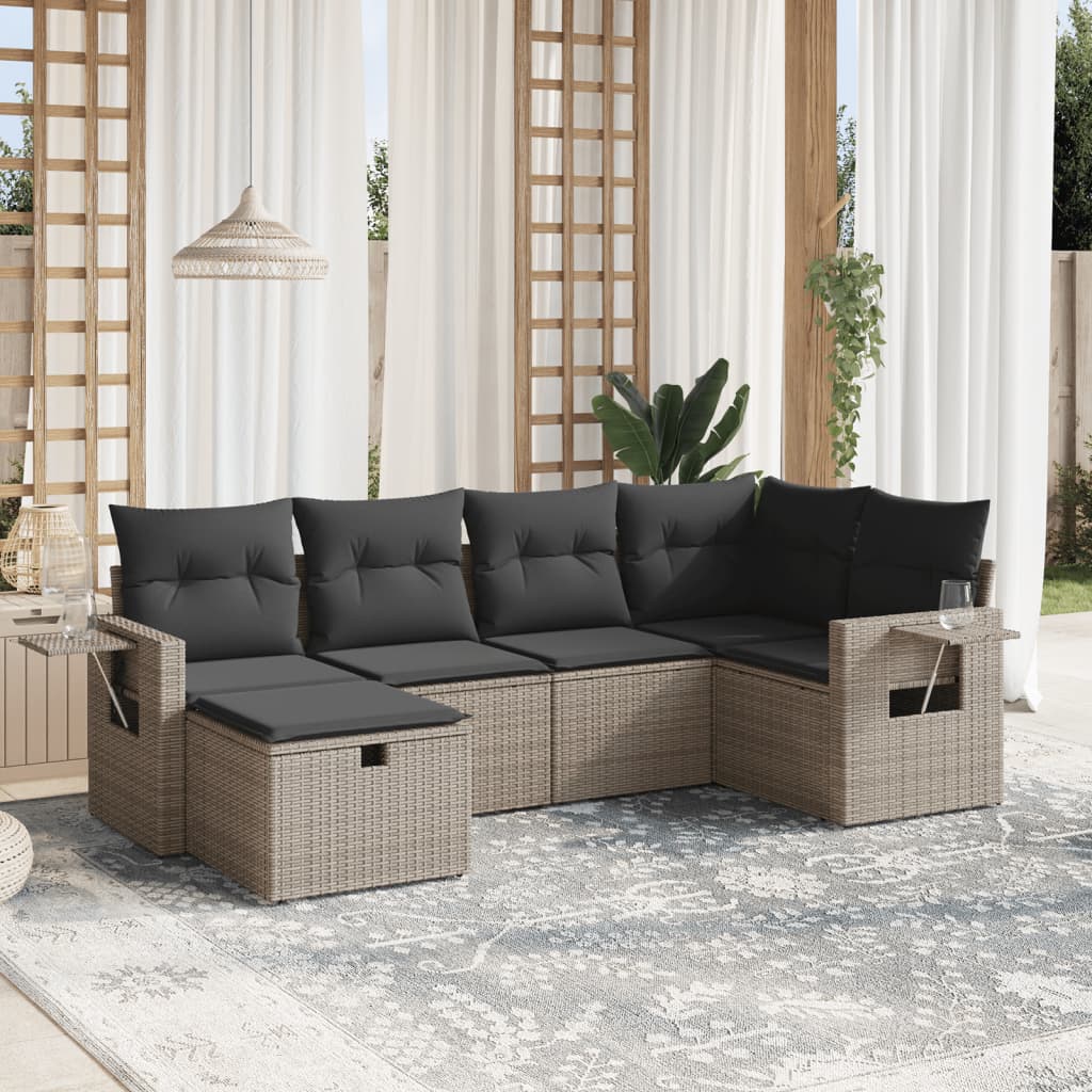 vidaXL Set mobilier grădină cu perne, 6 piese, gri, poliratan vidaXL Set mobilier grădină cu perne, 6 piese, gri, poliratan