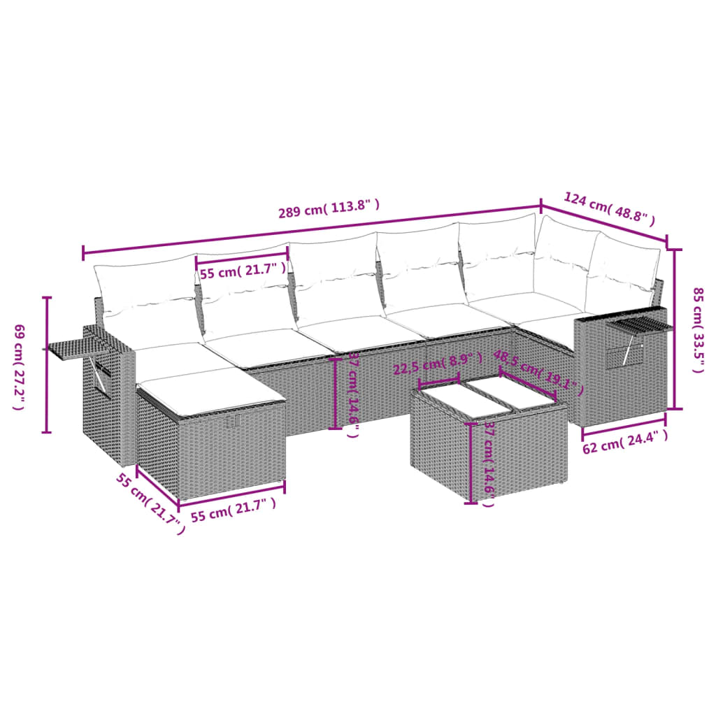 vidaXL Set mobilier de grădină cu perne, 8 piese, negru, poliratan