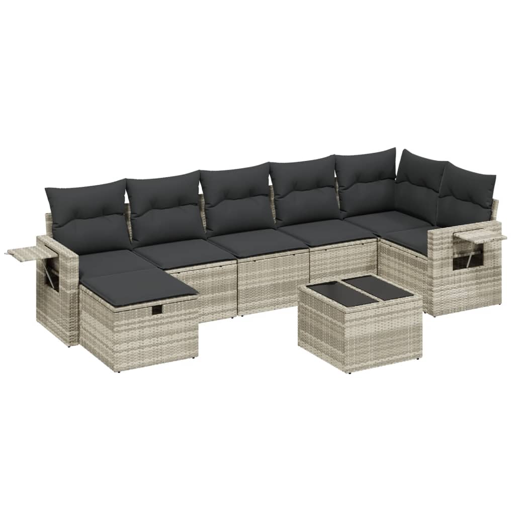 vidaXL Set mobilier de grădină cu perne, 8 piese gri deschis poliratan