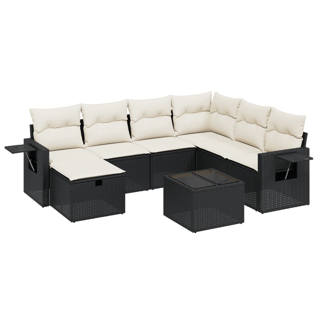 vidaXL Set mobilier de grădină cu perne, 8 piese, negru, poliratan