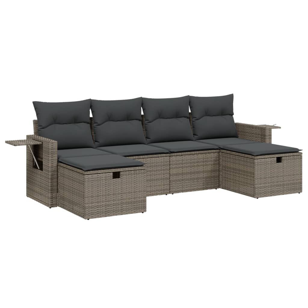 vidaXL Set mobilier grădină cu perne, 6 piese, gri, poliratan vidaXL Set mobilier grădină cu perne, 6 piese, gri, poliratan