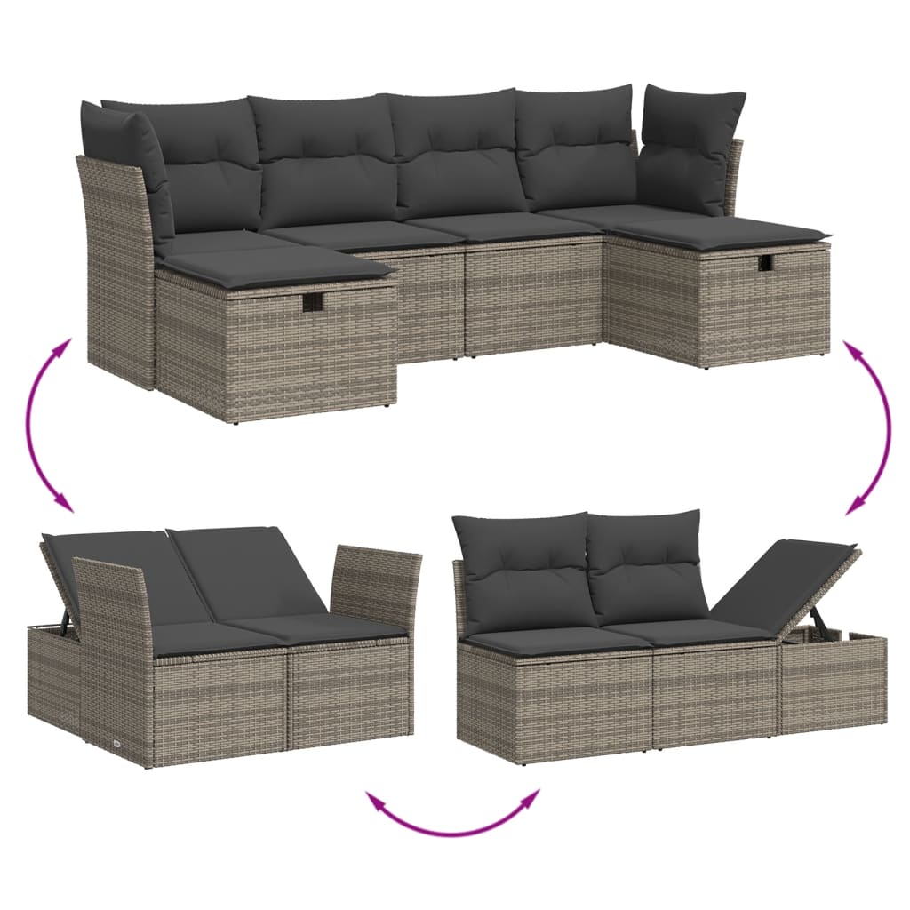 vidaXL Set mobilier grădină cu perne, 6 piese, gri, poliratan vidaXL Set mobilier grădină cu perne, 6 piese, gri, poliratan