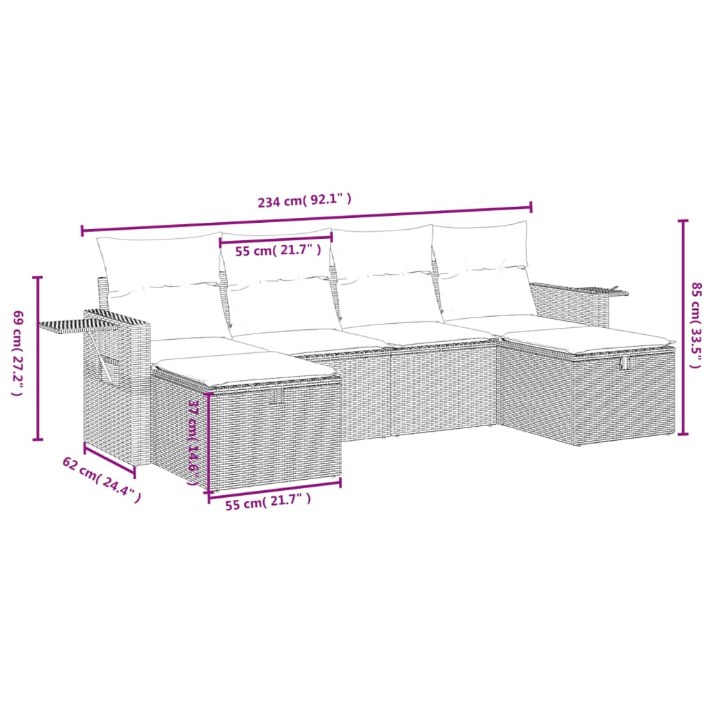 vidaXL Set mobilier grădină cu perne, 6 piese, gri, poliratan vidaXL Set mobilier grădină cu perne, 6 piese, gri, poliratan
