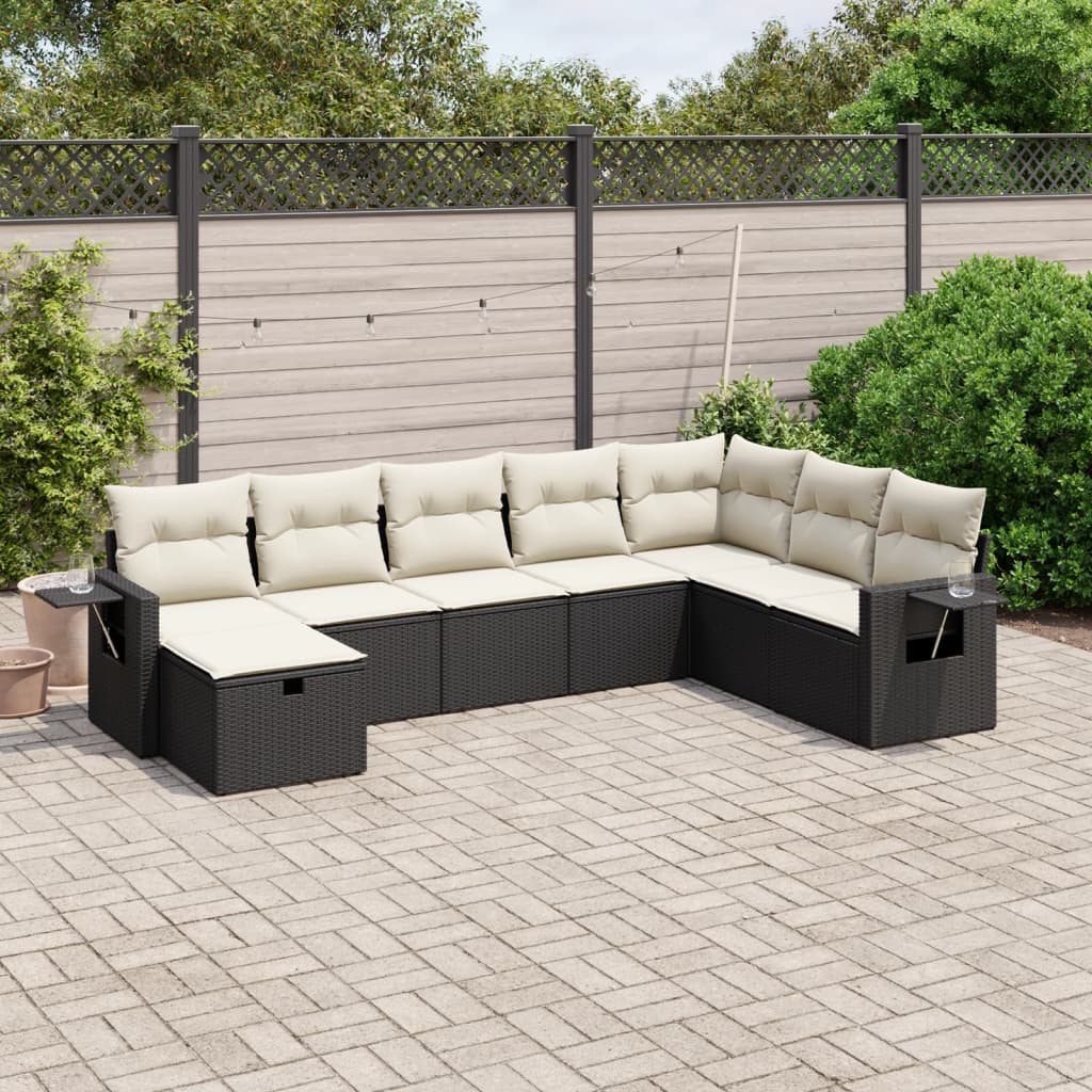 vidaXL Set mobilier de grădină cu perne, 8 piese, negru, poliratan vidaXL Set mobilier de grădină cu perne, 8 piese, negru, poliratan