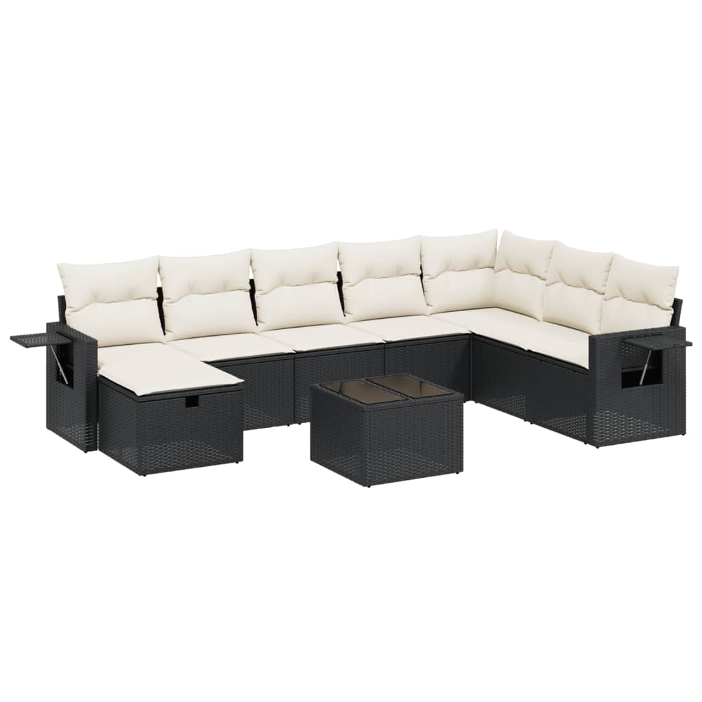 vidaXL Set mobilier de grădină cu perne, 9 piese, negru, poliratan