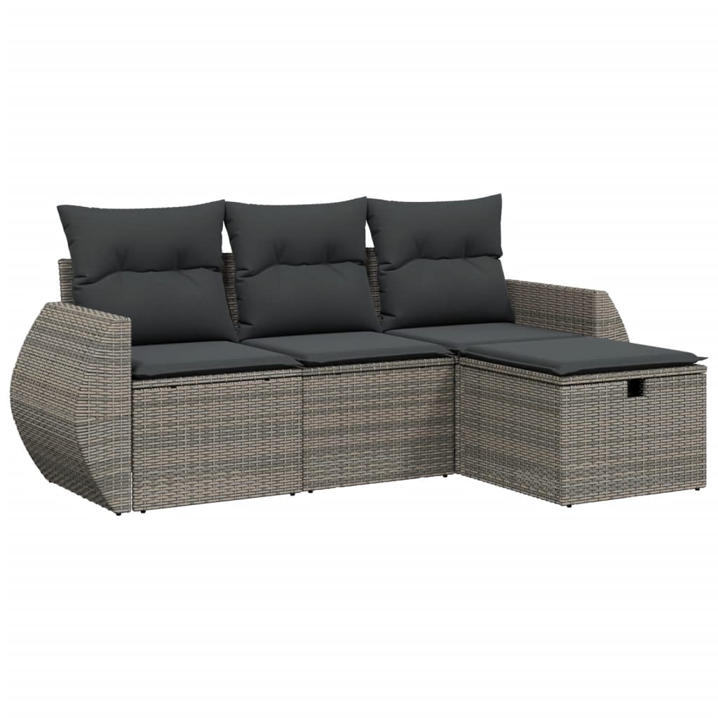 vidaXL Set canapea de grădină cu perne, 4 piese, gri, poliratan vidaXL Set canapea de grădină cu perne, 4 piese, gri, poliratan