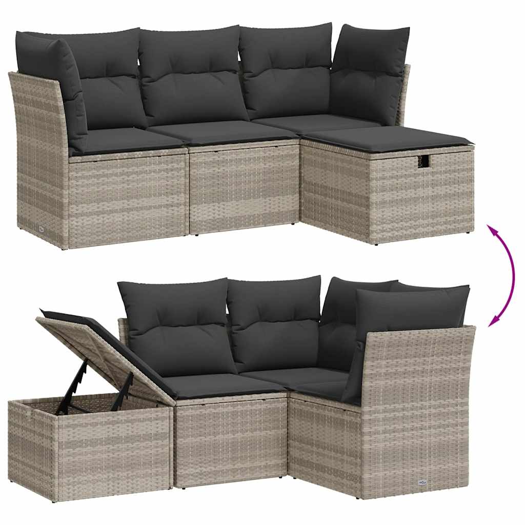 vidaXL Set canapea de grădină cu perne, 4 piese, gri deschis poliratan vidaXL Set canapea de grădină cu perne, 4 piese, gri deschis poliratan