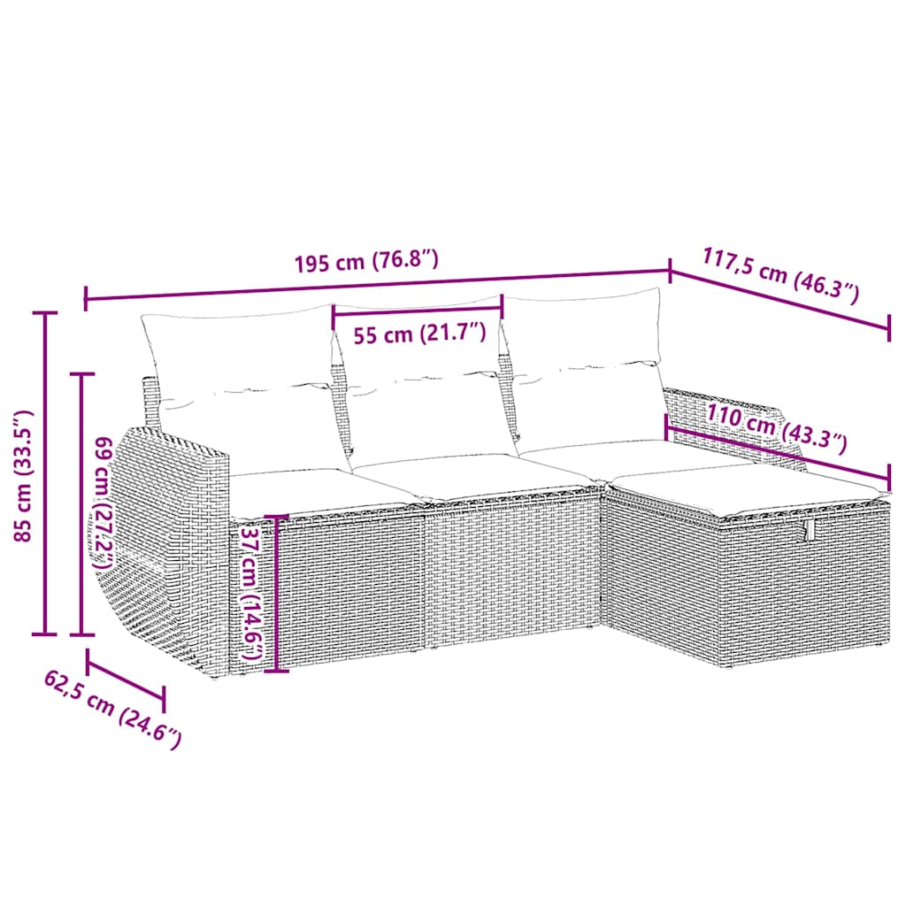 vidaXL Set canapea de grădină cu perne, 4 piese, gri deschis poliratan vidaXL Set canapea de grădină cu perne, 4 piese, gri deschis poliratan