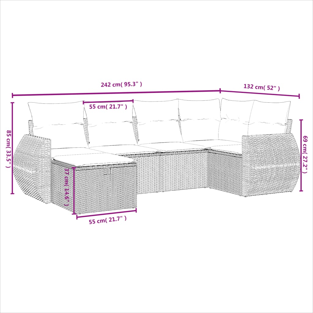 vidaXL Set mobilier grădină cu perne, 6 piese, gri, poliratan