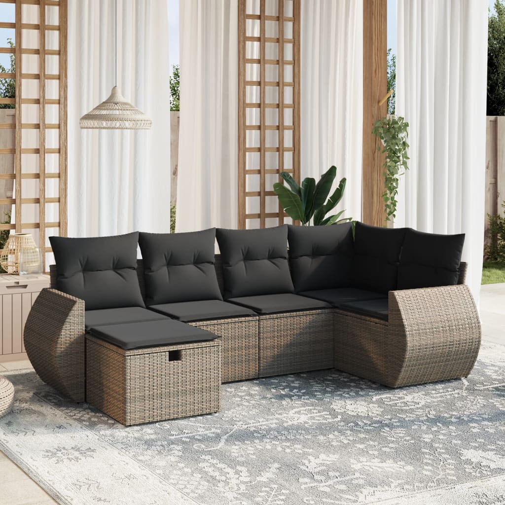 vidaXL Set mobilier grădină cu perne, 6 piese, gri, poliratan