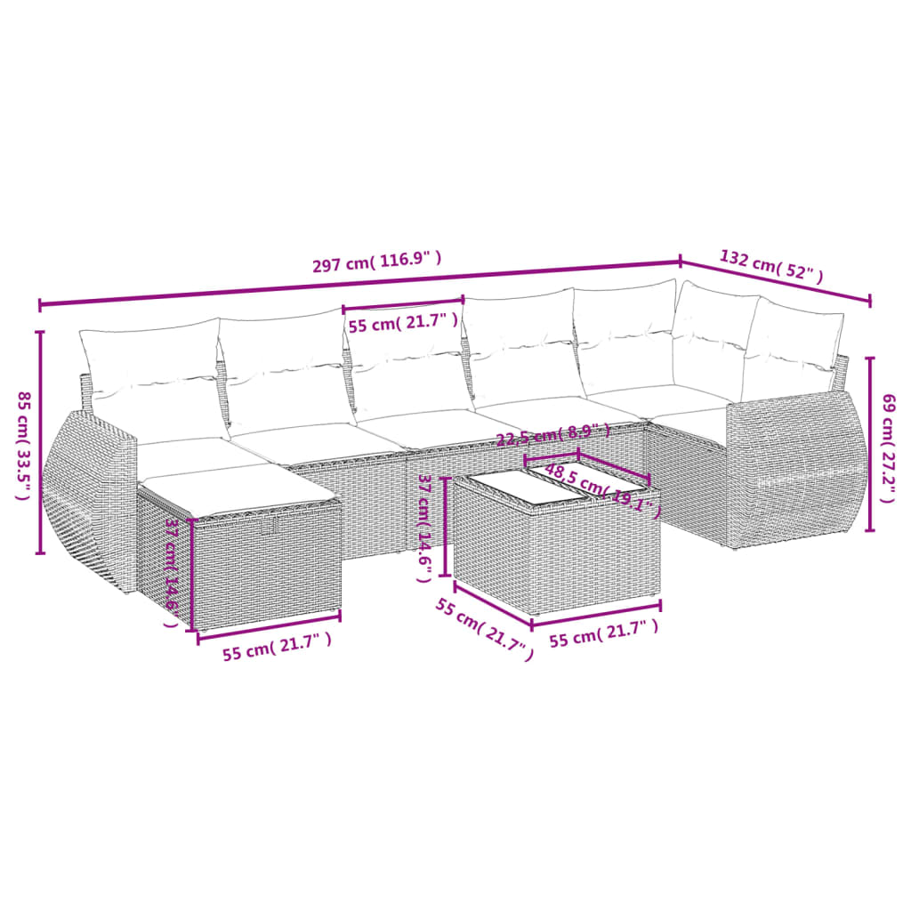 vidaXL Set mobilier de grădină cu perne, 8 piese, negru, poliratan vidaXL Set mobilier de grădină cu perne, 8 piese, negru, poliratan