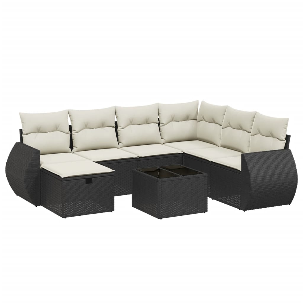 vidaXL Set mobilier de grădină cu perne, 8 piese, negru, poliratan