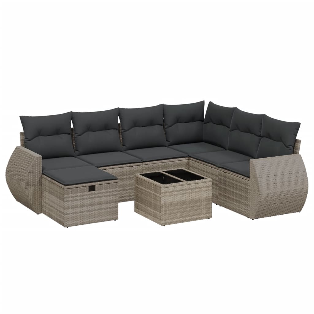 vidaXL Set mobilier de grădină cu perne, 8 piese gri deschis poliratan vidaXL Set mobilier de grădină cu perne, 8 piese gri deschis poliratan