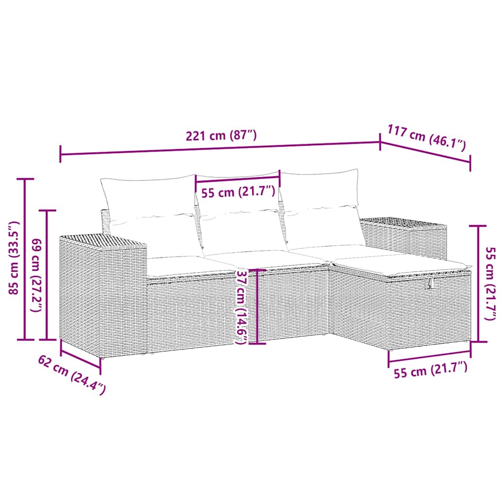 vidaXL Set canapea de grădină cu perne, 4 piese, gri deschis poliratan vidaXL Set canapea de grădină cu perne, 4 piese, gri deschis poliratan