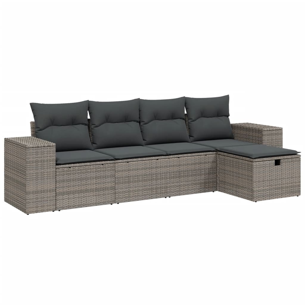 vidaXL Set canapea de grădină cu perne, 5 piese, gri, poliratan vidaXL Set canapea de grădină cu perne, 5 piese, gri, poliratan