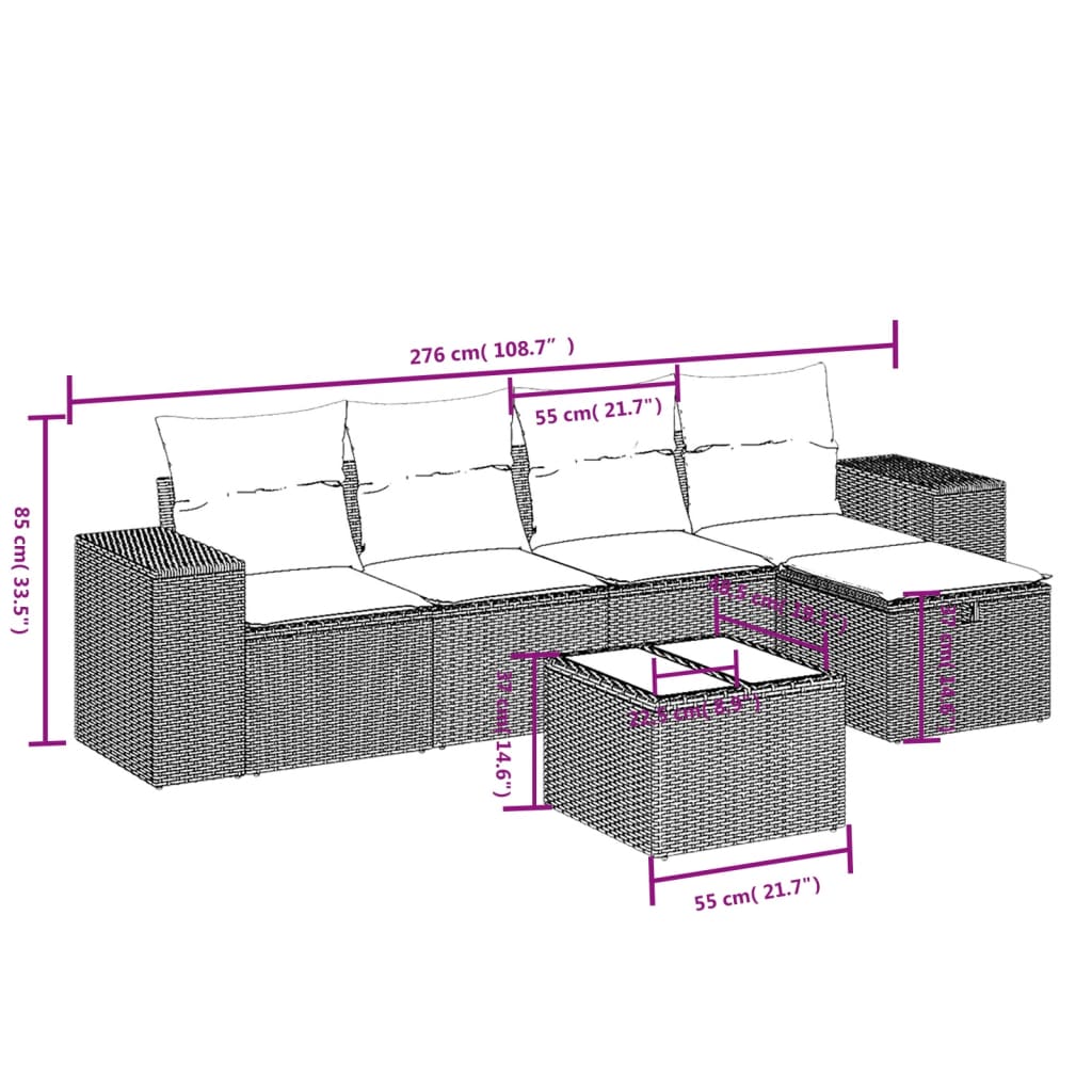 vidaXL Set mobilier grădină cu perne, 6 piese, gri, poliratan vidaXL Set mobilier grădină cu perne, 6 piese, gri, poliratan